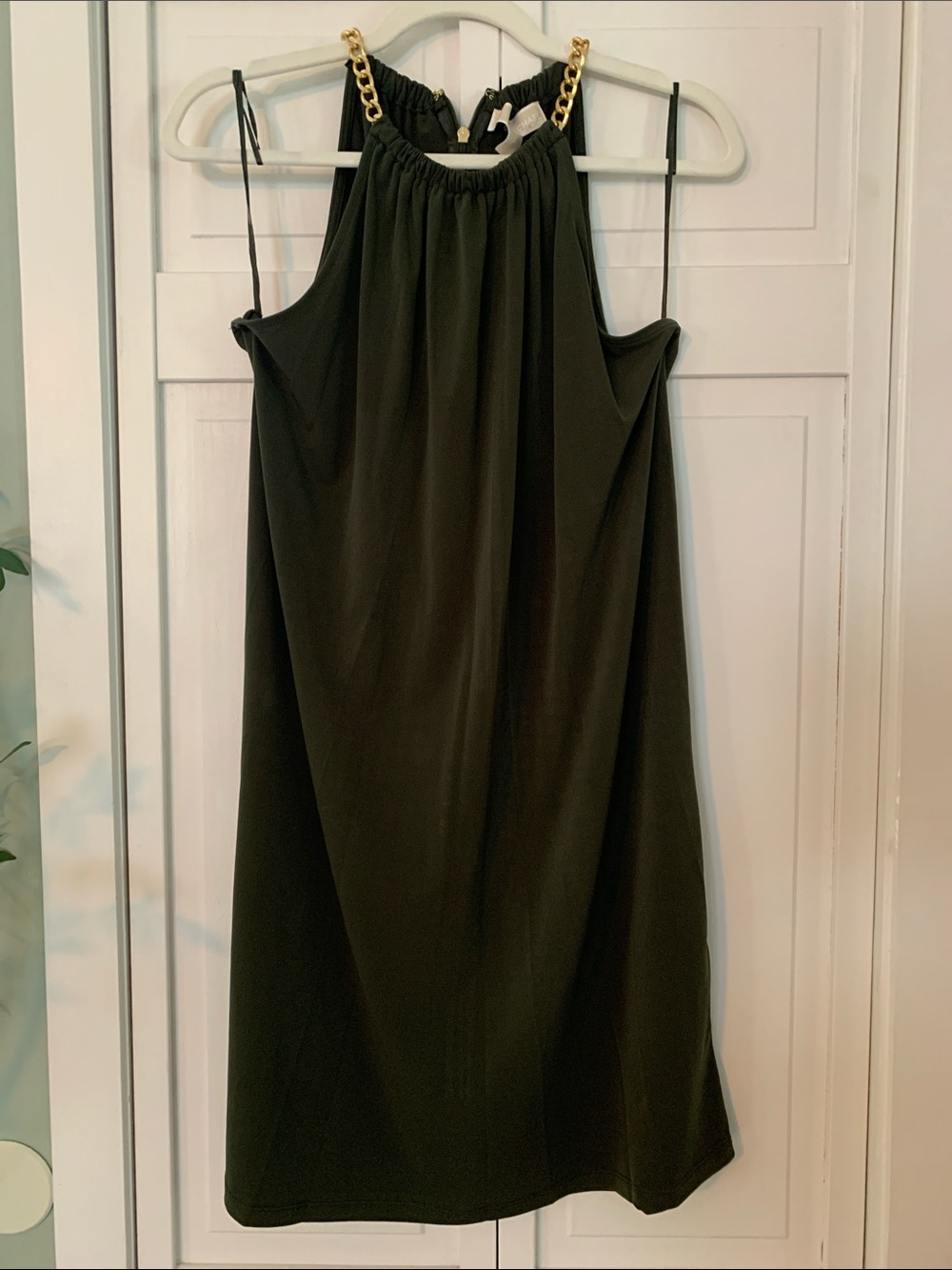 Michael Kors Green Halter Dress with Gold Chain Accent